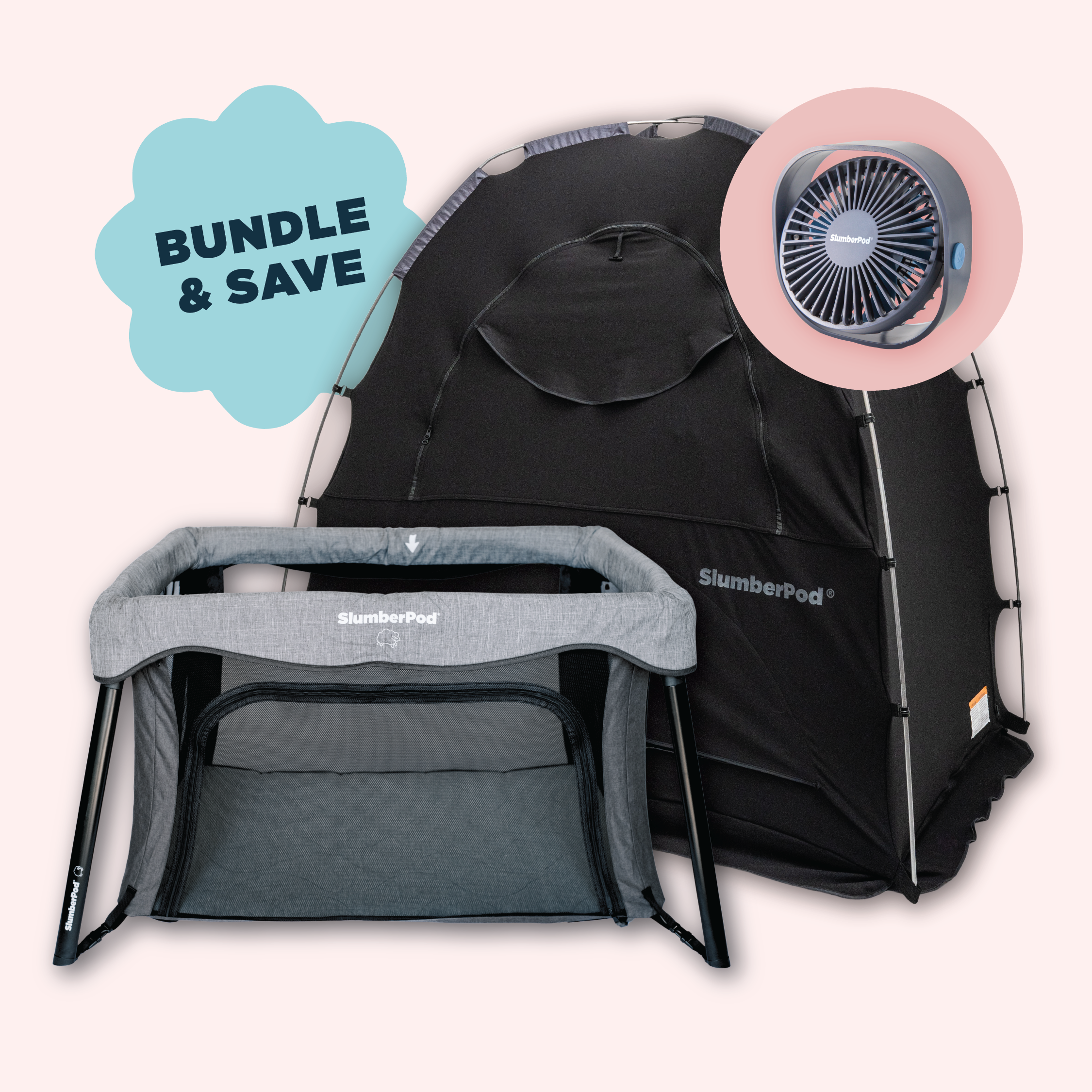 Baby Dreams Bundle Travel Crib Blackout Tent and Fan